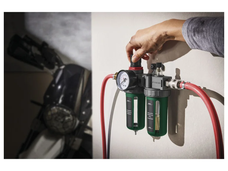 PARKSIDE® Enrouleur de tuyau pneumatique PDST 10 B3 / Unité de maintenance pneumatique 3 en 1. PDWE 8 B2